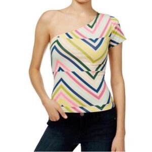 Guess Trippy tribal stripe multi one shoulder tilt top XS